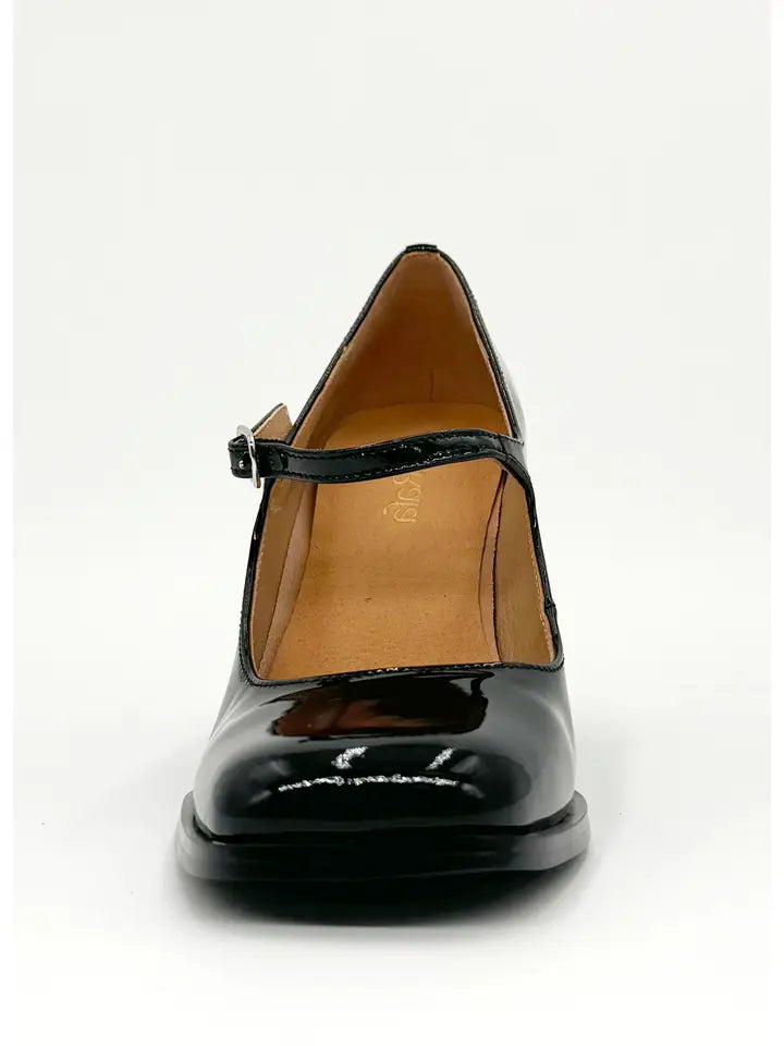 Jackie Maryjane Black Block Leather Heel