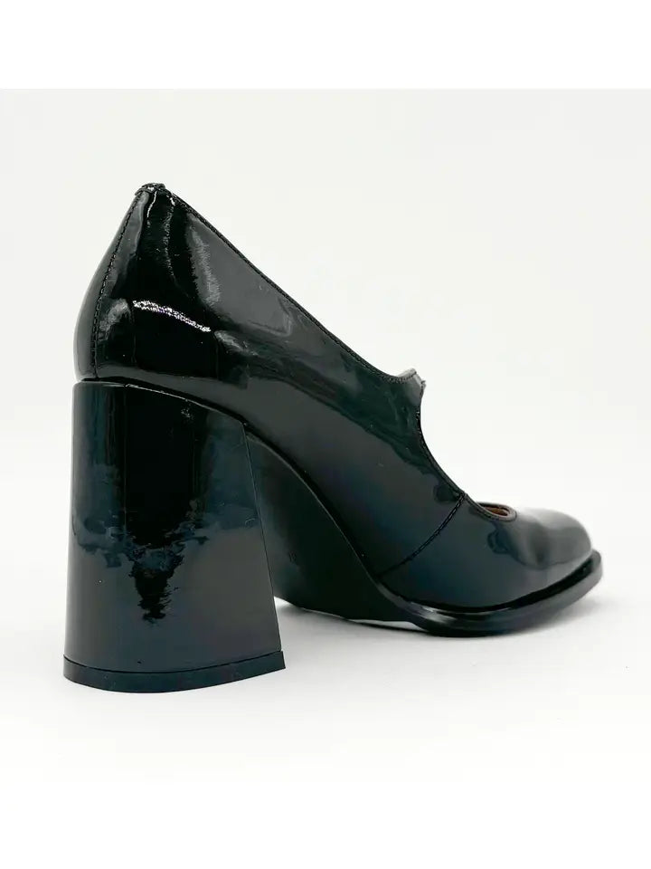 Jackie Maryjane Black Block Leather Heel