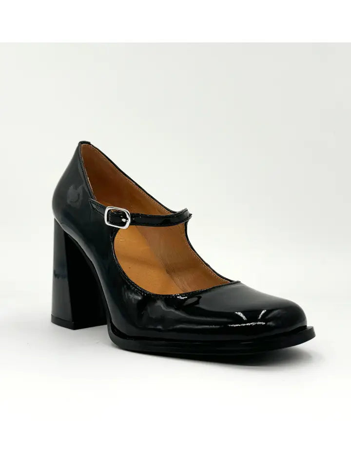 Jackie Maryjane Black Block Leather Heel